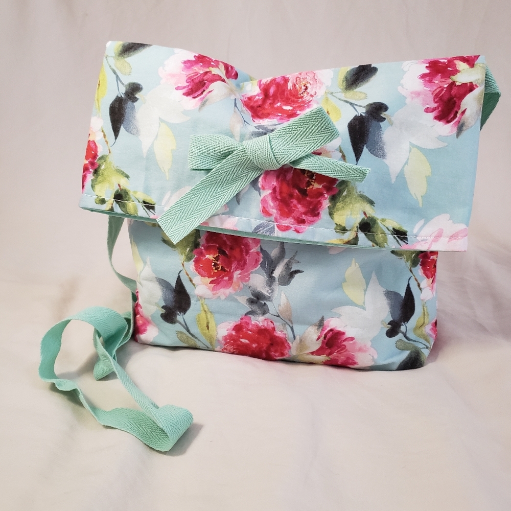 Turquoise Floral Foldover Clutch Bag